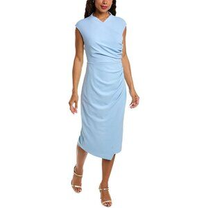 NEW Alexia Admor Yoon Draped Faux Surplice Midi Dress BLUE SIZE L/100%AUTHENIC